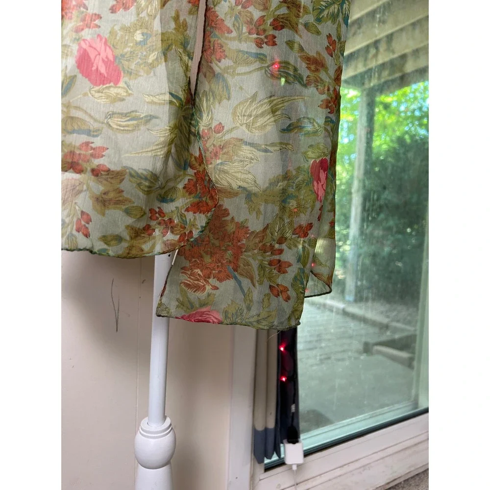 Green Floral Scarf Botanical Rose Festival Boho Cottagecore Garden Tea‎ Party